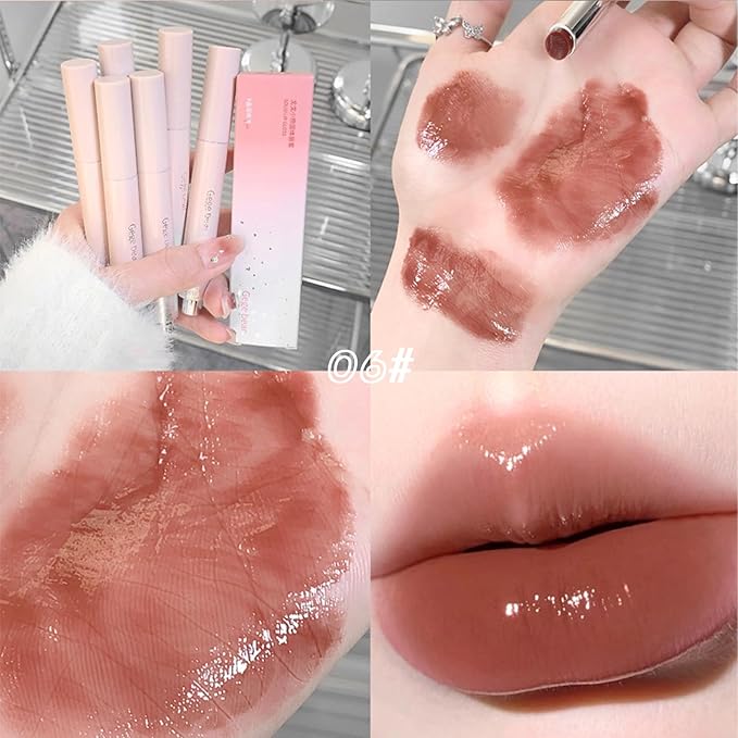 6 Colors Jelly Glossy Lipstick, 6Pcs Nude to Glossy