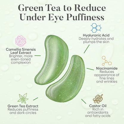 Green Tea Under Eye Patches (30 Pairs) Under Eye Patches for Dark Circles, Under Eye Patches for Puffy Eyes and Dark Circles, Under Eye Mask, Eye Care, Puffy Eyes Treatment