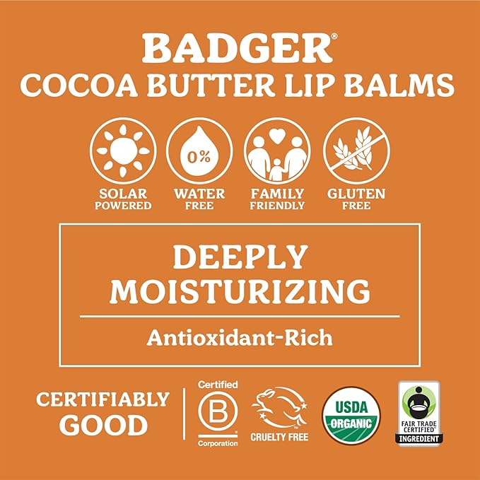 Badger Cocoa Butter Lip Balm, Creamy oz