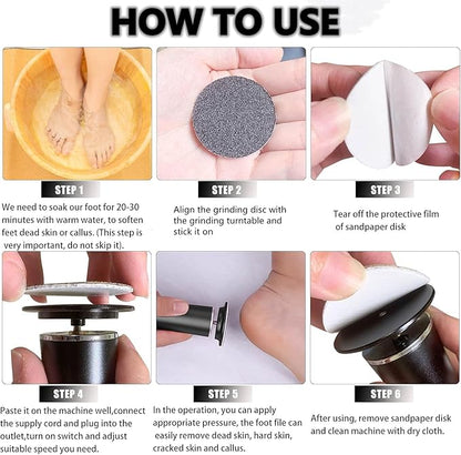Electronic Foot File Grinder (Speed Adjustable) with 60pcs Replacement Sandpaper Disk，Electric Foot Scrubber Dead Skin Remover，for Feet Hard Cracked Dry Dead Skin Exfoliation，Unisex（Black）