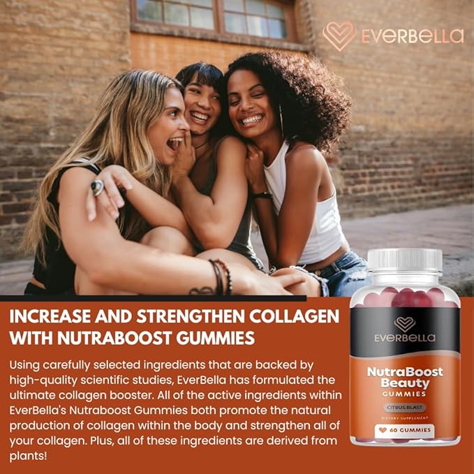 Nutraboost Beauty Gummies, Vegan Collagen Booster, Biotin, Skin Hair and Nails, Vitamin A, E, C, Citrus Flavor, 30 Day Supply, Sugar-free