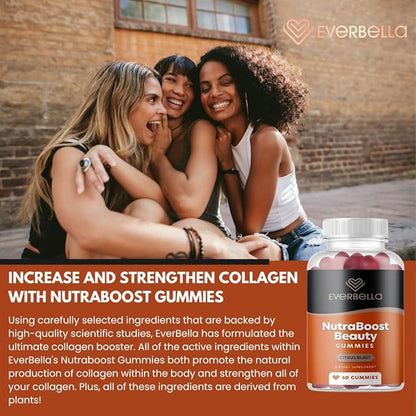 Nutraboost Beauty Gummies, Vegan Collagen Booster, Biotin, Skin Hair and Nails, Vitamin A, E, C, Citrus Flavor, 30 Day Supply, Sugar-free