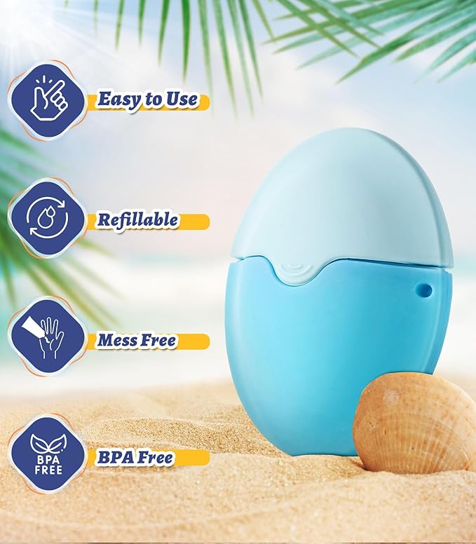 Sunscreen Applicator for Kids, Adults & Families - BPA Free & Refillable, Travel & Ourdoor Sunblock Buddy Brush Set with Protective Caps, Sun Lotion Applicator Sun Cream Brush