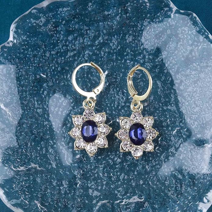 Vintage Crystal Flower Earrings Sapphire Drop
