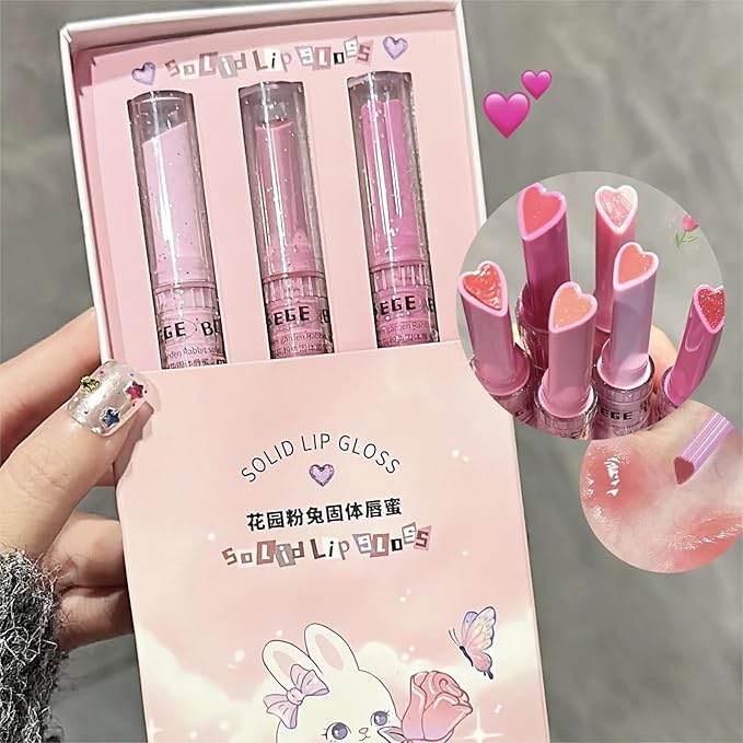 3 Colors Jelly Lipstick, Tinted Lip Gloss Heart Gloss