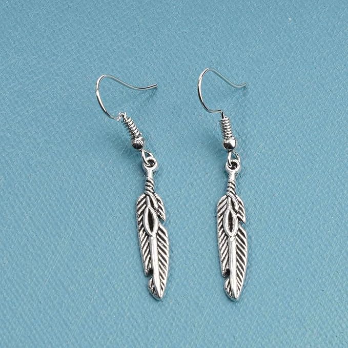 Vintage Etched Feather Earrings Silver Feather