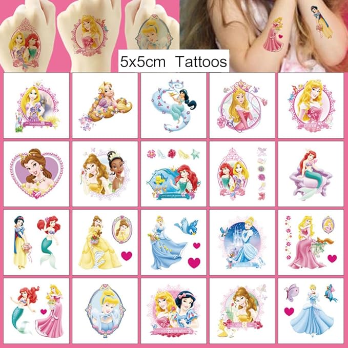 20pcs Cute Princess Temporary Tattoos for Girl, Kawaii Christmas Rewards