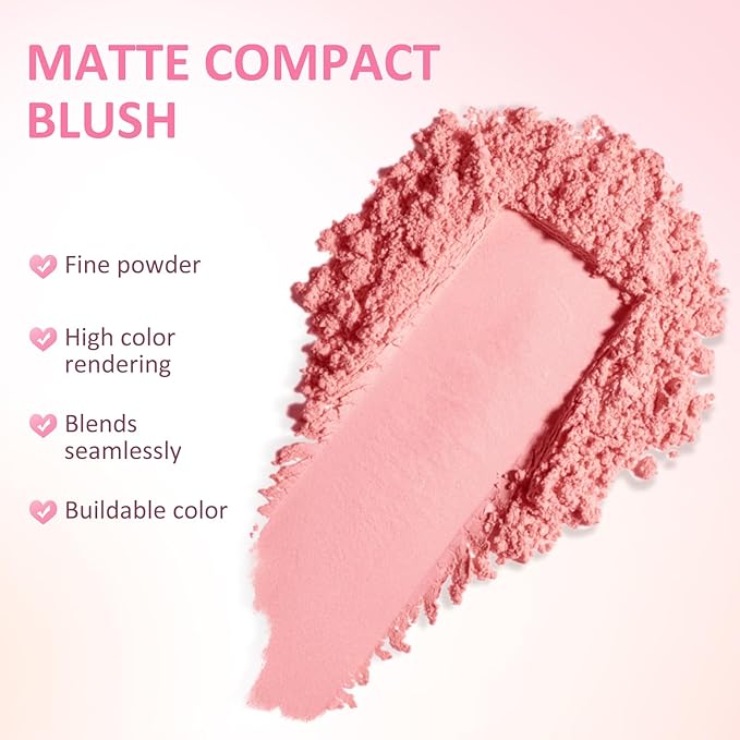 Boobeen Blush Compact for Face, Matte Powder Blush Natural Glowing