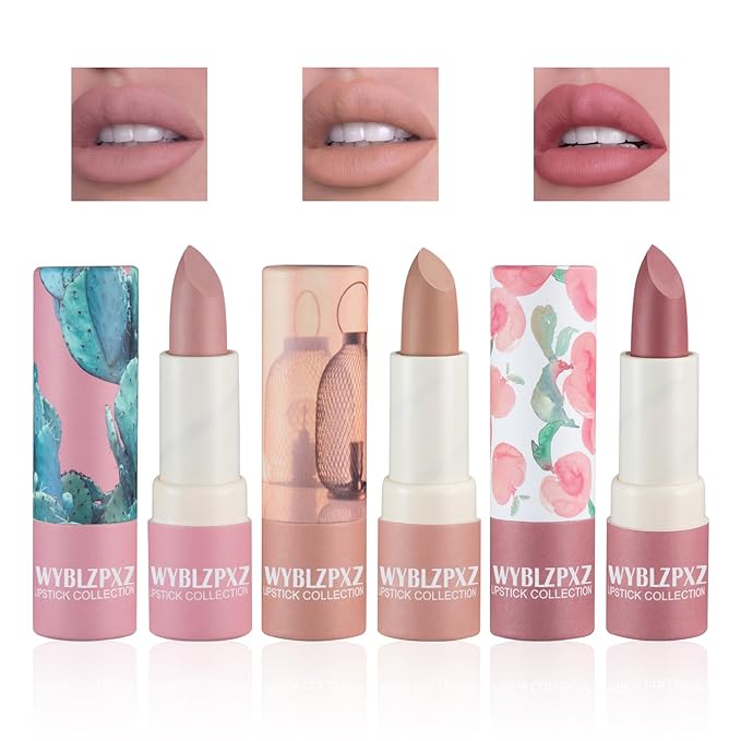 3P Matte Nude Lipstick,Silky Velvet Nude Paper Tube Gloss,Waterproof