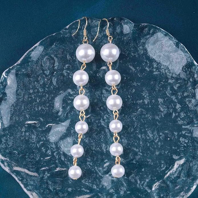 Boho Long Pearl Drop Earrings Vintage