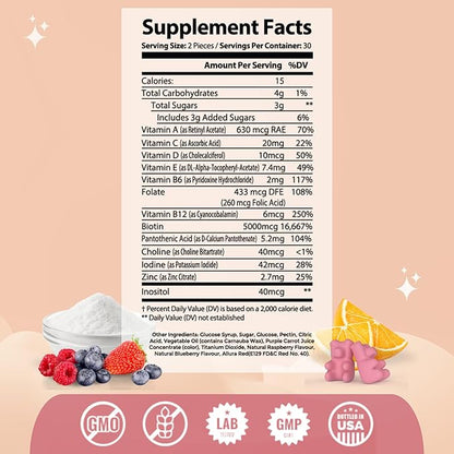 Postpartum Hair Growth Vitamins Plus Apple Cider Vinegar Gummies with Folate and Vitamin B12 - Nourishing Support for New Moms' Weight Management, Healthy Digestion