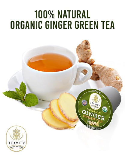 Organic Ginger Green Tea Pods for Keurig by Teavity (24 Tea Pods)