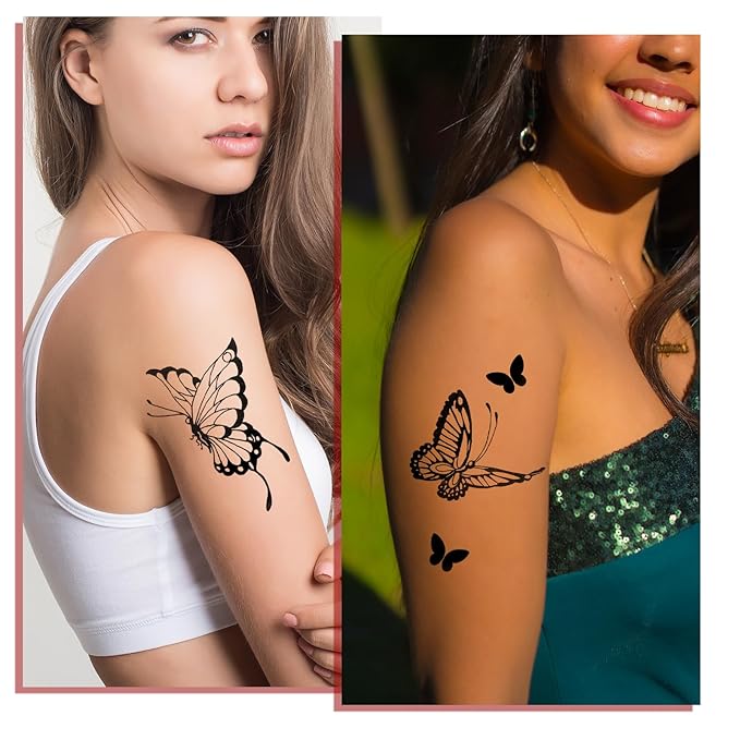 8 Sheets Large Black Butterfly Temporary Tattoos Stickers Arm Hand