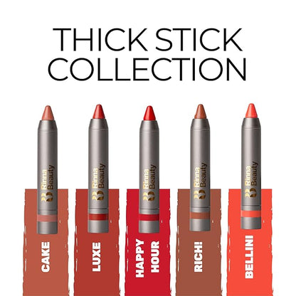Rinna Beauty Thick Stick Lip Crayon - Happy Hour - Long Lasting Lipstick, Moisturizing Creamy Formula with Hydrating Oils & Extracts, Built-In Sharpener, Vegan, Cruelty Free, Sulfate Free, 1 ea