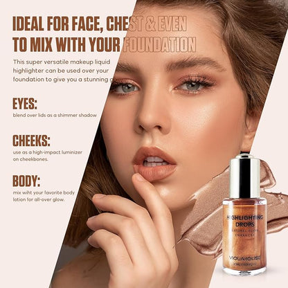 VIOLA HOUSE Liquid Highlighter Drops, Glitter Illuminator Blend (4 sunlight) 30ml