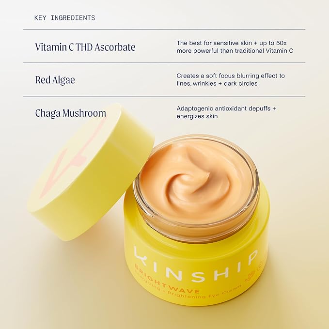 Kinship Brightwave Vitamin C Face + Eye Duo - 10% Vitamin C Serum (1 Fl Oz) + Brightening Eye Cream (0.5 Oz) | Fade Dark Spots - Reduce Fine Lines, Wrinkles, Dark Circles + Puffiness - All Skin Types