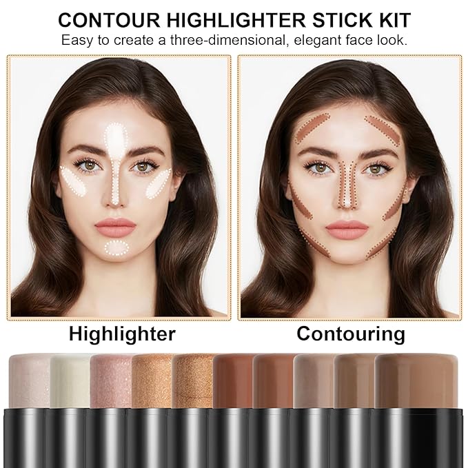 2Pcs Cream Contour Stick Makeup Kit, Cream Highlighter