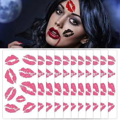 10 Sheets Pink Lip Temporary Tattoo, Lip Print Party Decorations
