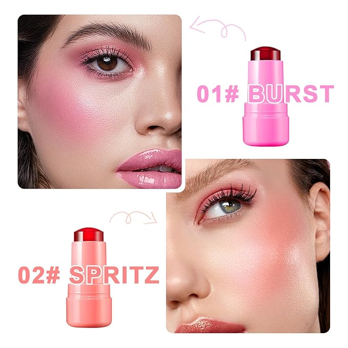 4 Pcs Cooling Water Jelly Tint, Multi-Use Jelly Lip & Cheek Tint Stain, 3-in-1 Milk Jelly Blush Lip Gloss Buildable Watercolor Finish 1,000+ Swipes Per Stick - Cruelty Free (4PCS)