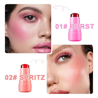 4 Pcs Cooling Water Jelly Tint, Multi-Use Jelly Lip & Cheek Tint Stain, 3-in-1 Milk Jelly Blush Lip Gloss Buildable Watercolor Finish 1,000+ Swipes Per Stick - Cruelty Free (4PCS)