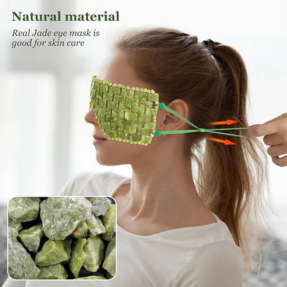 Jade Eye Mask, Facial Cooling Mask with 100% Real Jade for Hot & Cold Therapy to Reduce Wrinkles, Puffiness, Migraines, and Anti-Aging