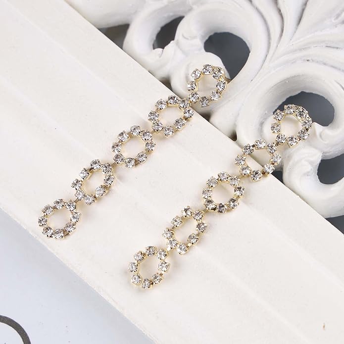 Vintage Crystal Square Drop Earrings Long