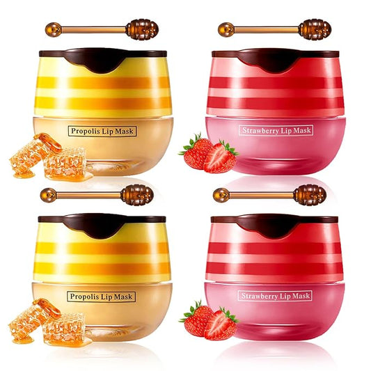 CAHIUYOA 4PCS Bee Lip Balm Honey Exfoliator