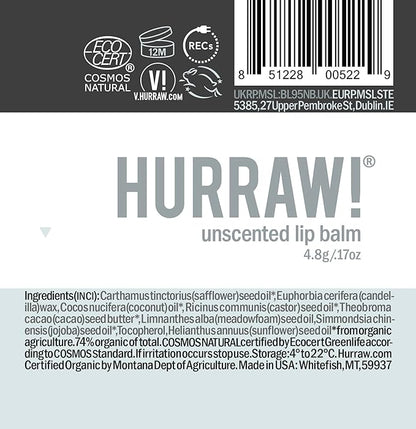 Hurraw! Unscented Lip Balm, 3 Pack: