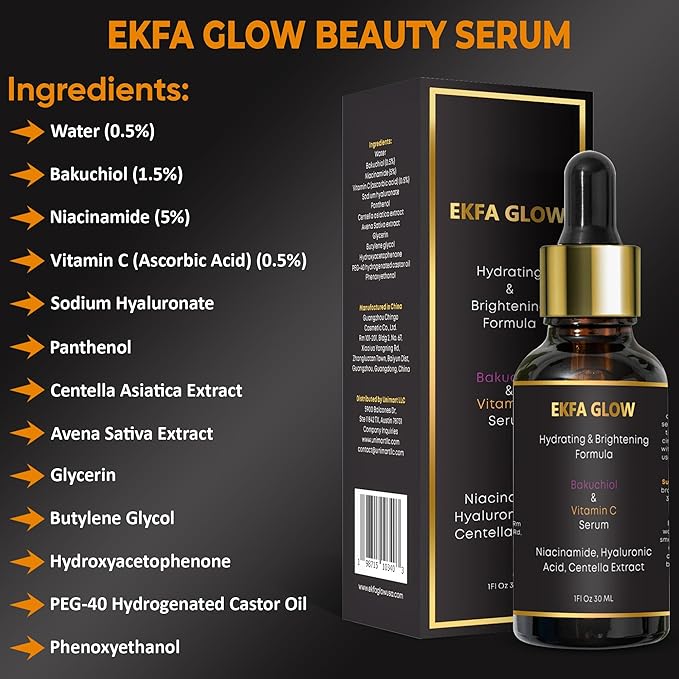 Niacinamide & Hyaluronic Acid Serum Lightweight Summer-Friendly Face Serum with Bakuchiol & Vitamin C – Brightens, Hydrates & Smoothes Skin For Oily & Sensitive Skin | Fragrance-Free, 30ml