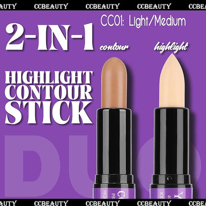 CCbeauty 2-IN-1 Matte Contour Stick,Cream Dual Highlight Concealer