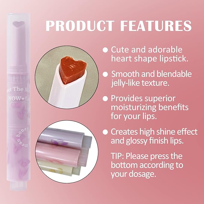 Jelly Lipstick, Tinted Lip Gloss Heart Shape Lip Glaze, Moisturizing and Hydrating Glossy Lip Gloss Lip Balm, High-shine Finish Lip Makeup Lip Pen for Nourished, Fuller-looking Lips (#06)