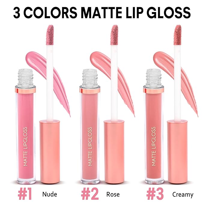 Matte Lip Gloss for Women,3 PCS Matte Liquid Gloss