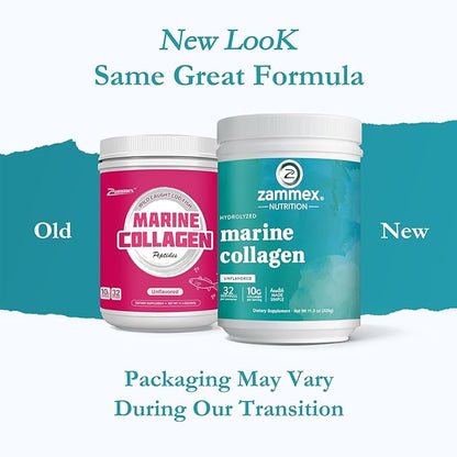 Zammex Marine Collagen Peptides Powder Unflavored, Wild-Caught Fish Collagen Powder, Supports Healthy Skin, Hair, Joints, Type 1 & 3 Collagen Supplement for Women - Easy to Mix. (32 Servings)