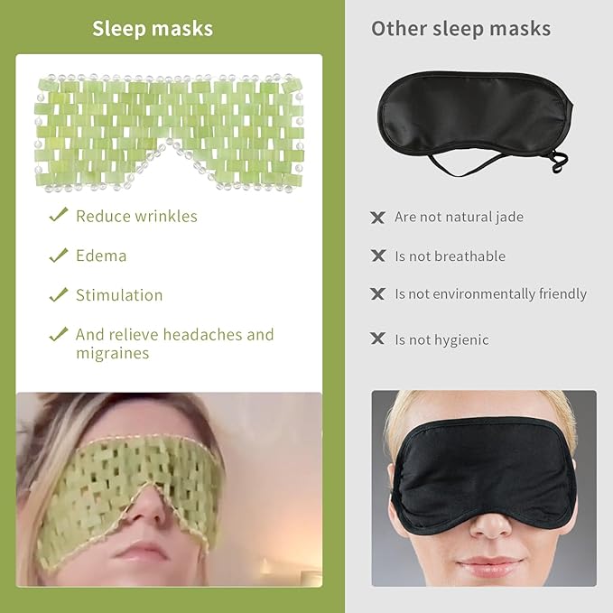 Jade Eye Mask, Facial Cooling Mask with 100% Real Jade for Hot & Cold Therapy to Reduce Wrinkles, Puffiness, Migraines, and Anti-Aging