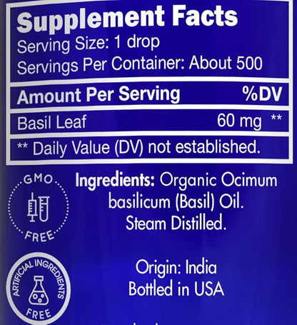 Organic, Basil Essential Oil, Food Grade – 100% Pure, Basil Oil, by Zongle Therapeutics, 1 OZ