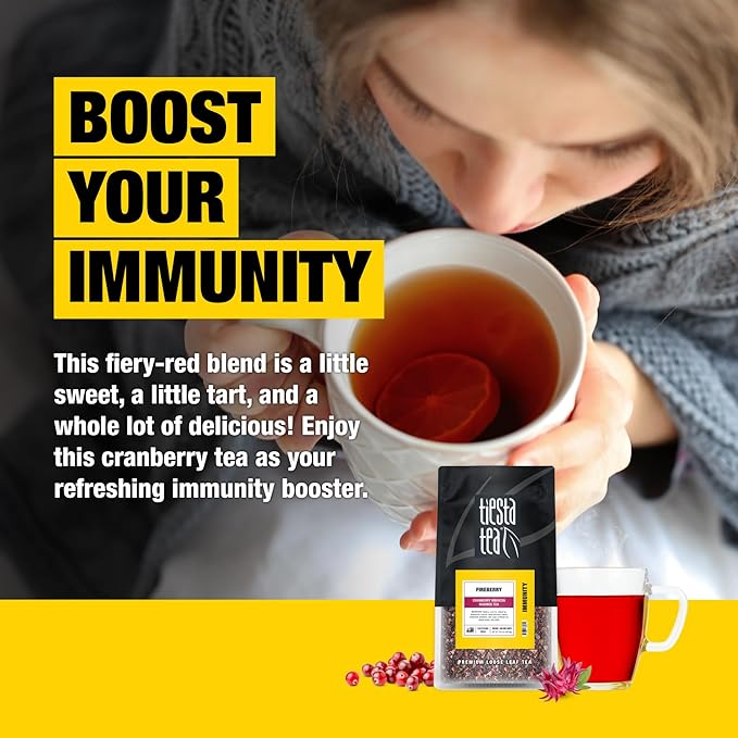 Tiesta Tea - Cranberry Hibiscus Rooibos Tea, Fireberry | Loose Leaf | Herbal Blend with Hibiscus, Cranberry, Currants, Rooibos | Enjoy Hot or Iced | 200 Cups in Resealable Pouch | 16 Ounce