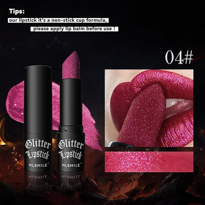 Matte to Glitter Shine Lipstick,Diamond High Pigmented Metallic Lips Makeup Long Lasting Waterproof Glitter Sparkly Glossy Lip Gloss for Women (7 Colors)
