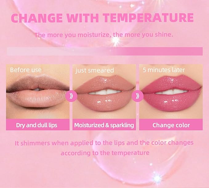 MAEPEOR Changing Lip Gloss 7 Colors Moisturizing Non-sticky Lip Oil Gloss Nourishing Shiny Glossy Lipgloss for Lip Care and Dry Lip (Color 01)