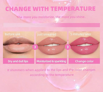MAEPEOR Changing Lip Gloss 7 Colors Moisturizing Non-sticky Lip Oil Gloss Nourishing Shiny Glossy Lipgloss for Lip Care and Dry Lip (Color 01)