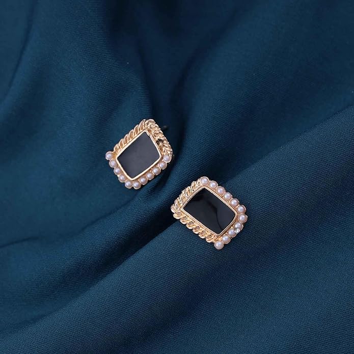 Vintage Black Square Earrings Onyx Square