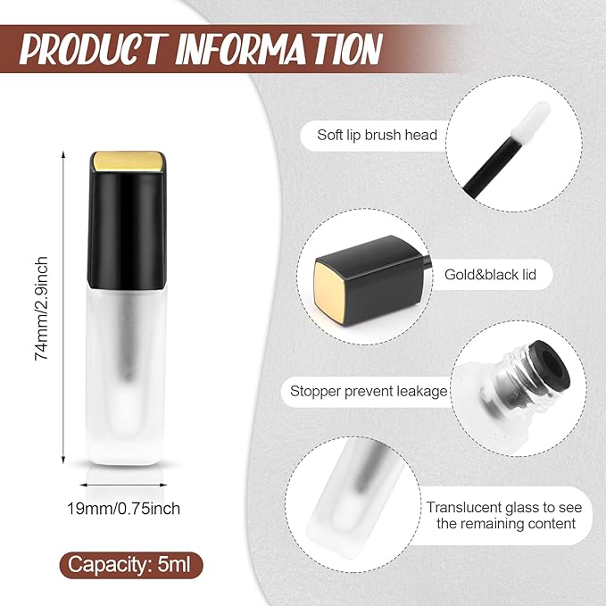 5 Pcs Frosted Glass Lip Gloss Tubes Refillable Lip 5ml