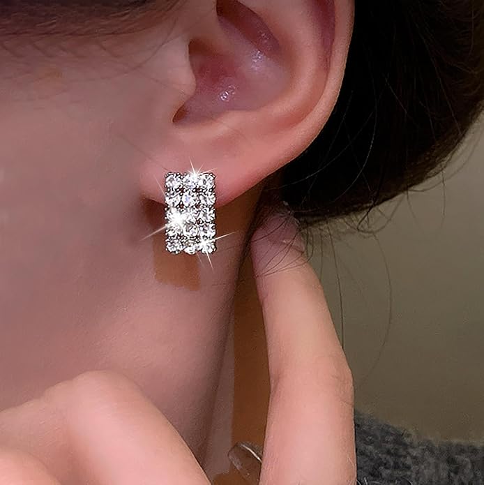 Vintage Rhinestone Square Earrings Square Crystal