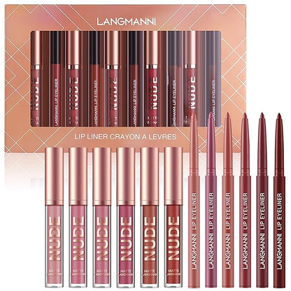 12Pcs Lip Liner and Lipstick Set, Super Long Long