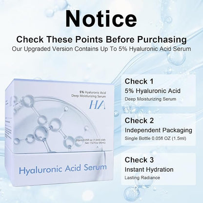5% Hyaluronic Acid Serum Ultra Moisturizing & Elastic Skin - Wake Nature Perfection Hyaluronic Acid - Anti-Aging Serum for Face Single-Use Vials Skincare - Repair Sensitive Skin (1.5 ml)*30