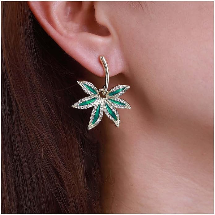 Vintage Emerald Pot Leaf Earrings Green