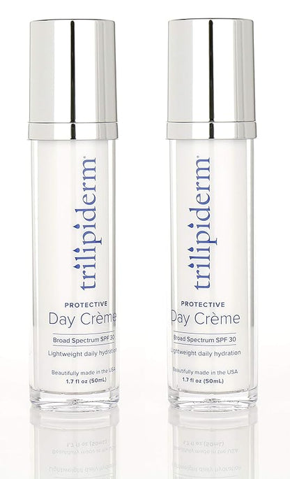 Trilipiderm Protective Day Crème, Broad Spectrum SPF 30 – 2-PACK – Lightweight, Fast-Absorbing Moisturizing Sunscreen, TSA-Friendly 1.7 Ounce Airless Pump Bottles
