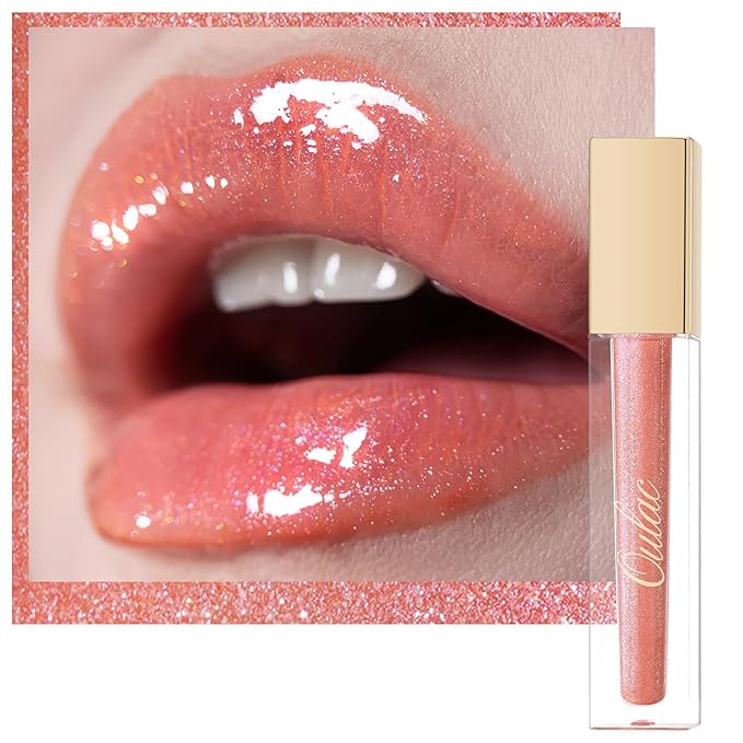 Oulac Peach Lip Gloss High-shine Moisturizing Lip Gloss Oil Colorful Shade Liquid Lipstick Non-stick Cup Glitter lipstick Lip Tint Reduce Fine Lines Lip Glaze For Dry Lip C18