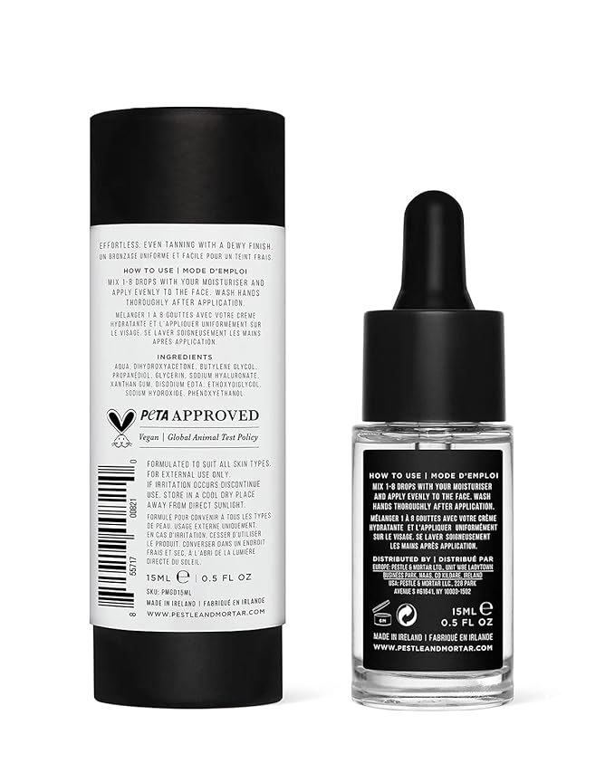 Pestle & Mortar Glow Drops - Sunless Self-Tan with Hyaluronic Acid. Customisable Self Tanner- For Men & Women,15ml