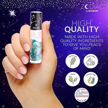 Blossom Zodiac Sign Vanilla Scented Moisturizing Roll-On Lip Gloss with Crystals, Made in USA, 0.20 fl. oz./5.9ml, Pisces
