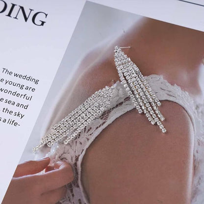 Vintage Rhinestone Chandelier Tassel Earrings Crystal Chain Drop